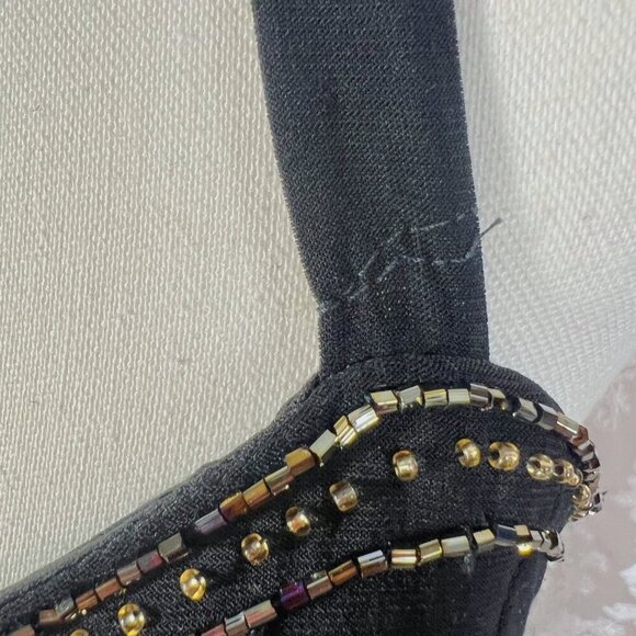 Vintage Dave & Johnny Black Gold Beaded Gown Mesh Detailing Formal Dress Size 8 - Picture 11 of 13